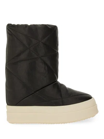 Rick Owens Quilted Platform Boots Round Toe In Black