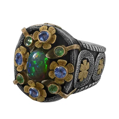 Emma Chapman Jewels Women's Gold / Blue / Green Opium Opal Sapphire Tsavorite Ring In Multi