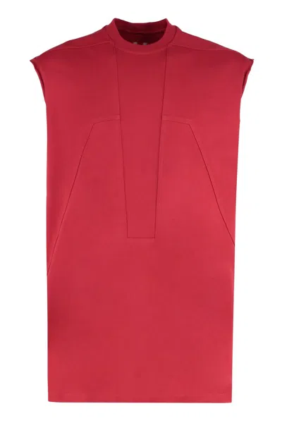 Rick Owens Ribbed Collar Sleeveless Crew Neck Tank Top In Red