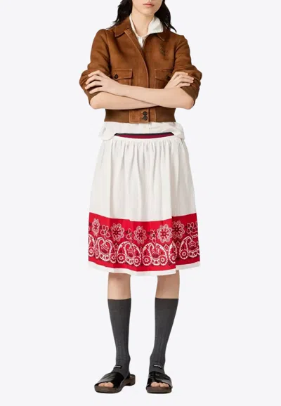 Miu Miu Bandana Printed Cotton Poplin Miniskirt In White