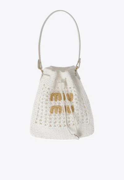 Miu Miu Mini Woven-raffia Bucket Bag In White
