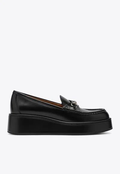 Gucci Black Loafers With Oversized Platform In Leather Woman In Animal Print