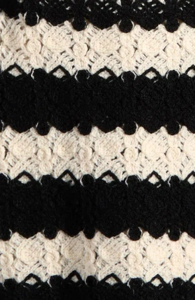 Good Luck Girl Kids' Stripe Open Stitch Knit Button-up Top In Black