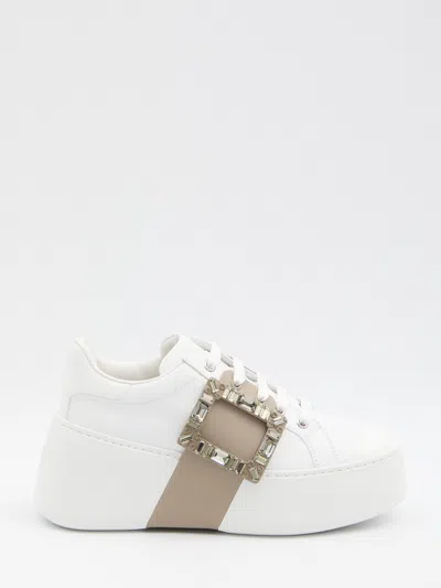 Roger Vivier Viv Skate Crystal Embellished Platform Sneaker In White