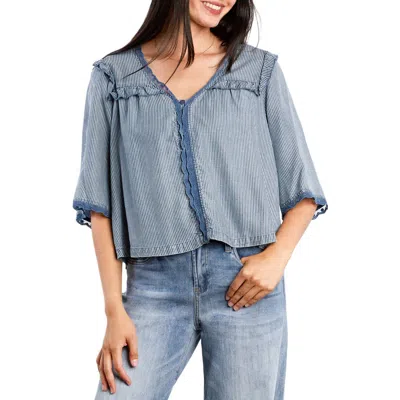 Billy T Juliet Lace & Ruffle Cotton Blend Top In Blue