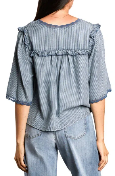 Billy T Juliet Lace & Ruffle Cotton Blend Top In Blue