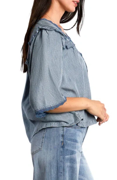 Billy T Juliet Lace & Ruffle Cotton Blend Top In Blue
