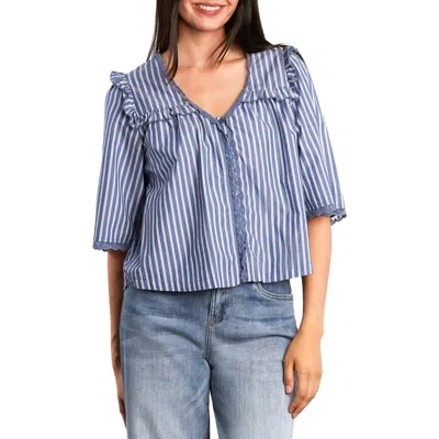 Billy T Juliet Lace & Ruffle Cotton Blend Top In Blue