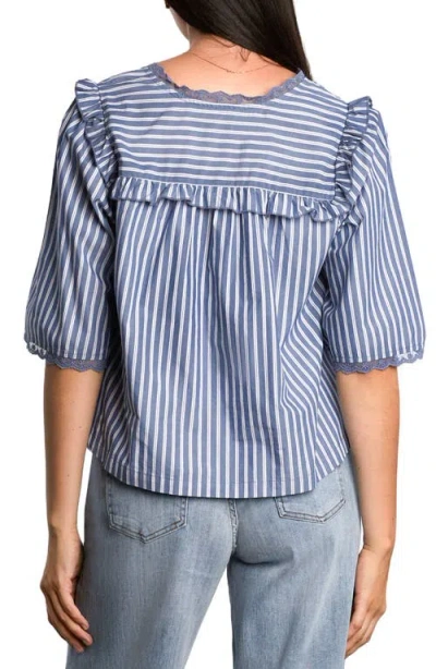 Billy T Juliet Lace & Ruffle Cotton Blend Top In Blue
