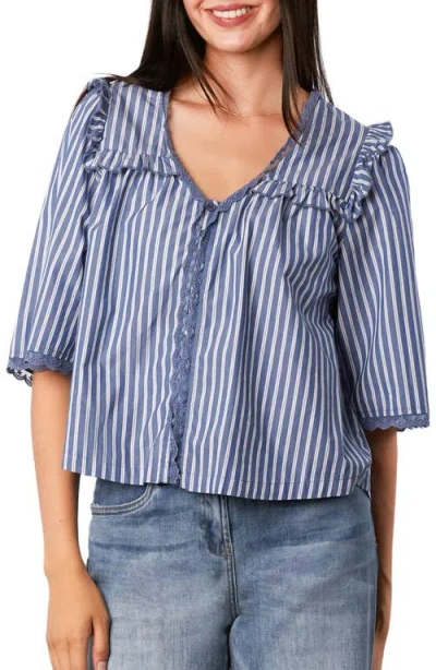 Billy T Juliet Lace & Ruffle Cotton Blend Top In Blue