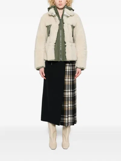 Sacai Ecru/khaki Green Two-tone Jacket In Neutral
