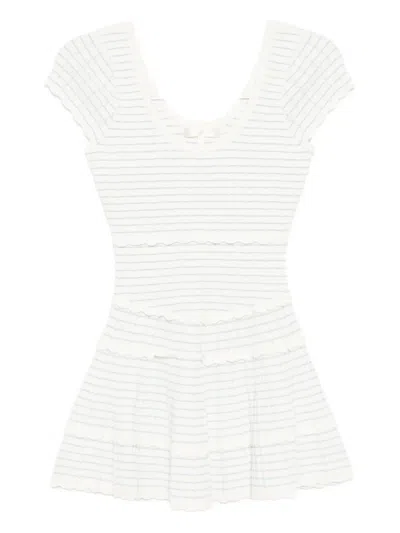 Loveshackfancy Elisavette Striped Stretch Pointelle Mini Dress In White