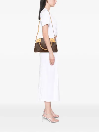 Pre-owned Celine 2007 Macadam Coated Canvas Dome Satchel In Brown