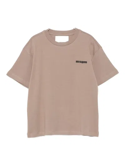 Msgm Logo-print Cotton T-shirt In Brown