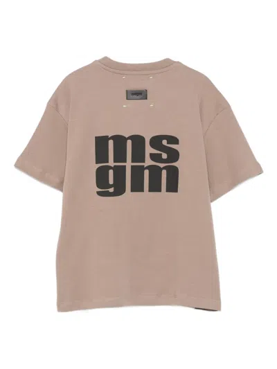 Msgm Logo-print Cotton T-shirt In Brown