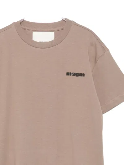 Msgm Logo-print Cotton T-shirt In Brown