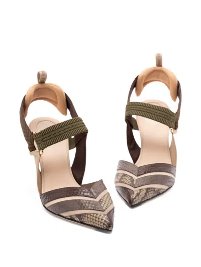 Fendi High-heeled Mesh And Multicolor Ayers Leather Slingbacks In Multi