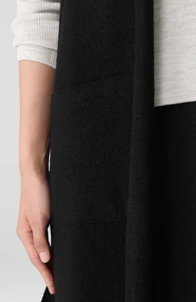 Eileen Fisher Lightweight Boiled Wool Shawl Collar Vest In Regenerative Wool In Black