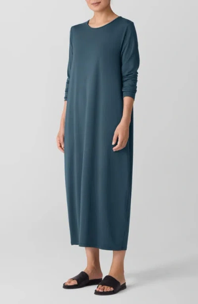 Eileen Fisher Stretch Jersey Knit Jewel Neck Dress In Blue