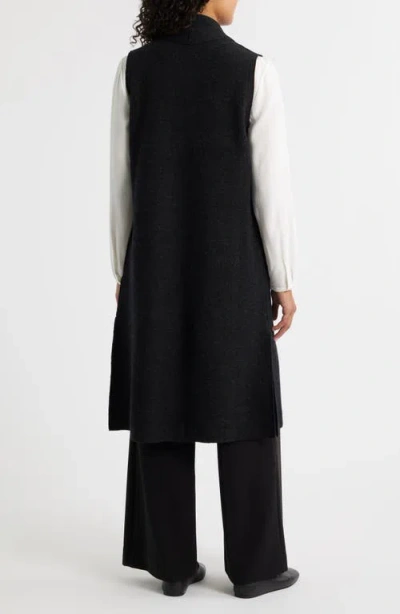 Eileen Fisher Lightweight Boiled Wool Shawl Collar Vest In Regenerative Wool In Black