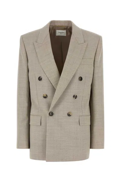 Saint Laurent Cappuccino Wool Blazer In Gray