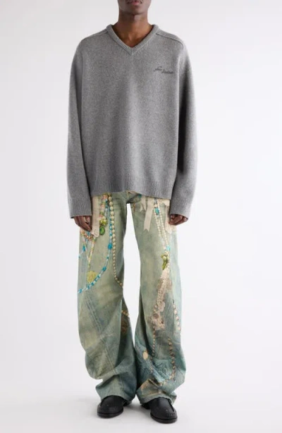Acne Studios Distressed Printed Barrel-leg Jeans In Multi