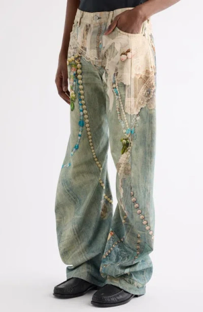 Acne Studios Distressed Printed Barrel-leg Jeans In Multi