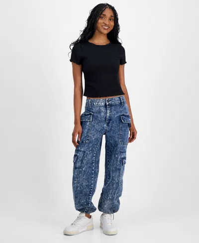 Madden Girl Juniors' Cargo Jogger Jeans In Blue