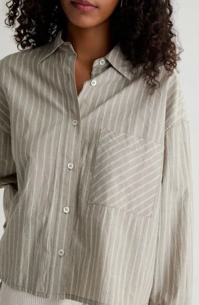 Ag Kellen Relaxed Crop Button-up Shirt In Gray