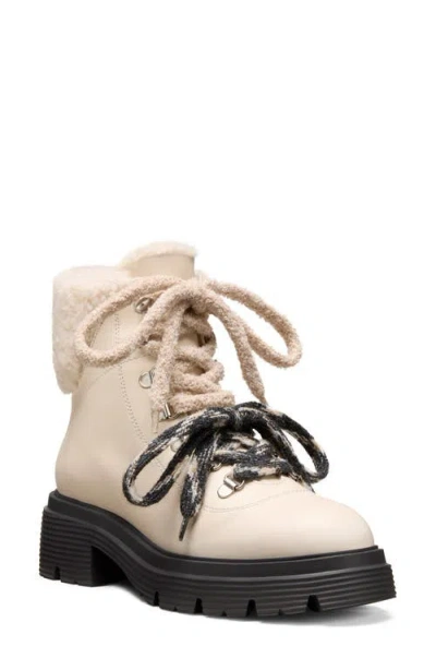 Stuart Weitzman Hudson Lite Lace Shearling-lined Leather Combat Boots In Neutral