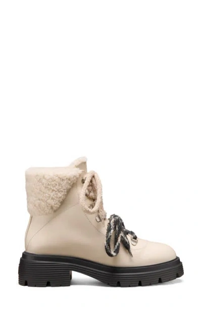 Stuart Weitzman Hudson Lite Lace Shearling-lined Leather Combat Boots In Neutral