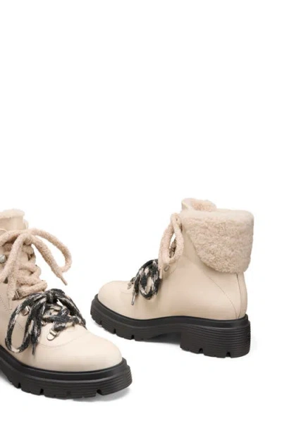 Stuart Weitzman Hudson Lite Lace Shearling-lined Leather Combat Boots In Neutral
