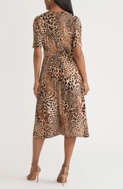 Kasper Women's Printed Elbow-sleeve Tie-waist Midi Dress In Animal Print