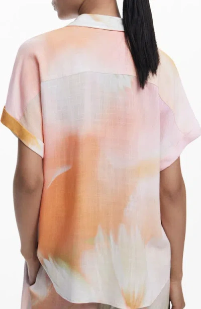 Desigual Abstract Print Short Sleeve Button-up Shirt In White