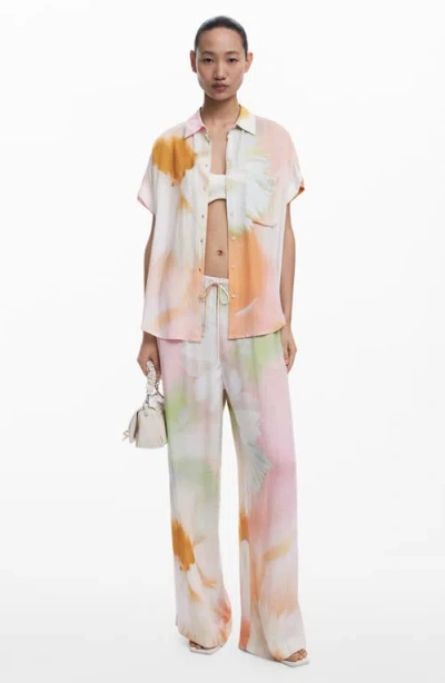 Desigual Abstract Print Short Sleeve Button-up Shirt In White