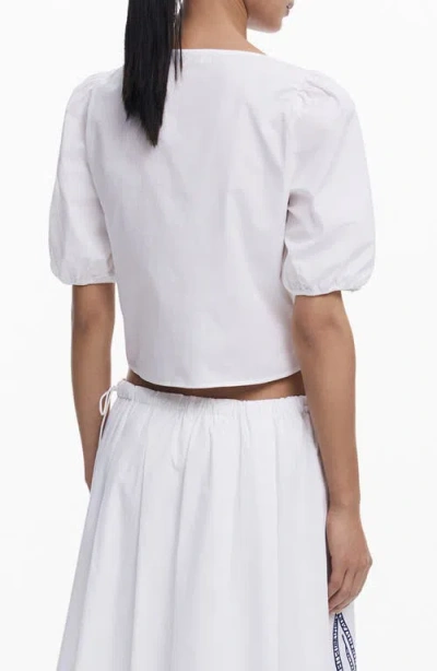 Desigual Embroidered Tie Front Top In White