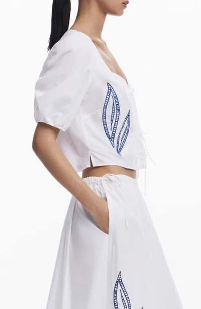 Desigual Embroidered Tie Front Top In White