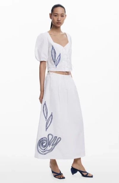 Desigual Embroidered Tie Front Top In White