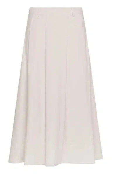 Seventy Pleated Midi Skirt In Fluid Viscose Diagonal In White