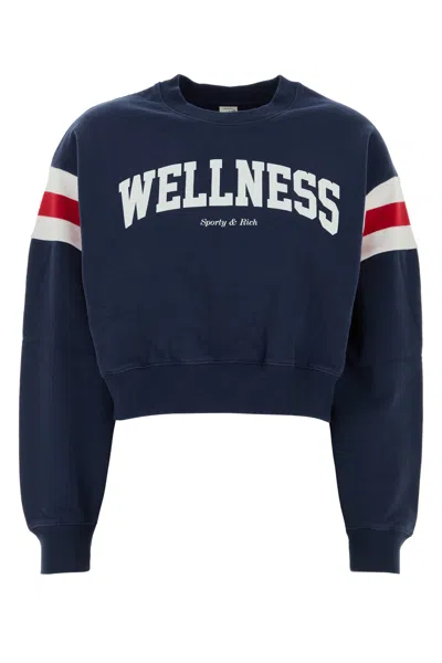 Sporty And Rich Sporty & Rich Wellness Rugby Stripe Cotton Graphic Sweatshirt In Blue