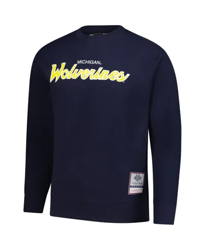 Mitchell & Ness Men's Navy Michigan Wolverines Elite Script Pullover Sweatshirt In Blue