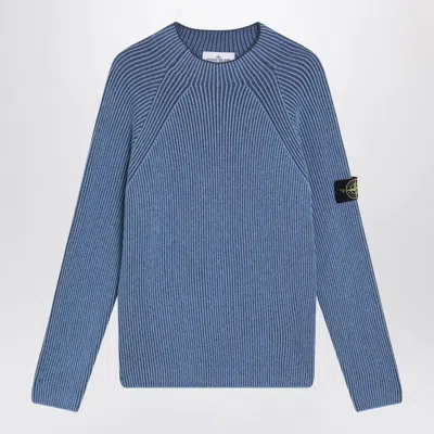 Stone Island Ribbed Texture Sweater With Crew Neckline In Blue