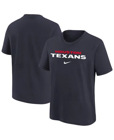 Nike Big Boys And Girls Navy Houston Texans Team Wordmark T-shirt In Blue