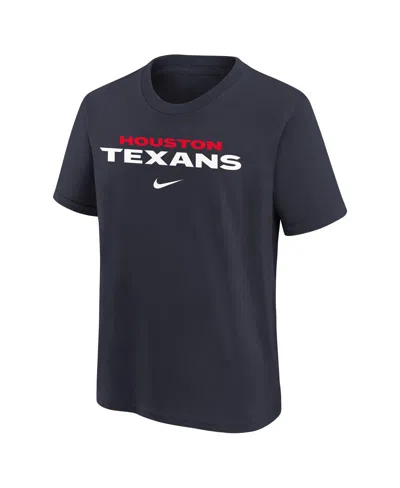 Nike Big Boys And Girls Navy Houston Texans Team Wordmark T-shirt In Blue