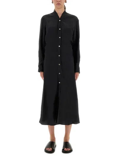 Studio Nicholson Long Sleeve Midi Length Dress In Black