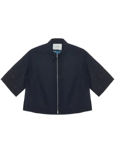 Studio Nicholson Collared Cropped Semi-sheer Short Sleeves Jacket In Blue