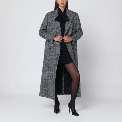 Tagliatore Black Houndstooth Double-breasted Coat In Gray