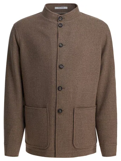Tagliatore Stand Collar Long Sleeves Front Pockets Coat In Brown