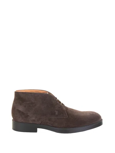 Tod's Suede Ankle Boot With Lace-up Closure And Rubber Sole In Brown