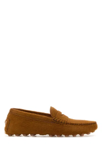 Tod's Caramel Calf Hair Loafers In Brown